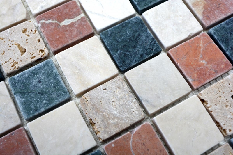 Piastrella di marmo a mosaico in pietra naturale crema beige rosso verde casuale schermo doccia - MOS42-1204