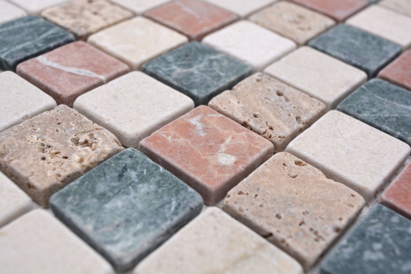 Piastrella di marmo a mosaico in pietra naturale crema beige rosso verde casuale schermo doccia - MOS42-1204