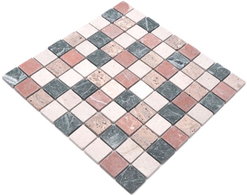 Piastrella di marmo a mosaico in pietra naturale crema beige rosso verde casuale schermo doccia - MOS42-1204