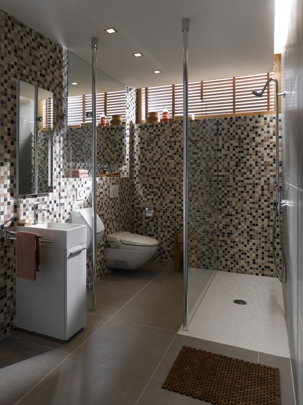 Piastrella di marmo a mosaico in pietra naturale crema beige rosso verde casuale schermo doccia - MOS42-1204