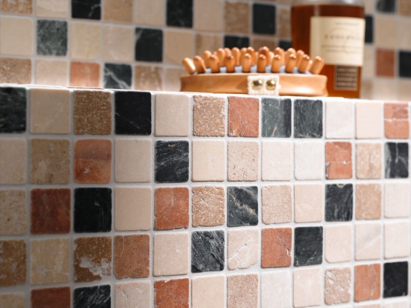 Piastrella di marmo a mosaico in pietra naturale crema beige rosso verde casuale schermo doccia - MOS42-1204