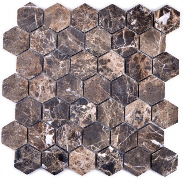 Piastrella di mosaico dipinta a mano Marmo pietra naturale Esagono Impala marrone fiammato MOS42-1313_m