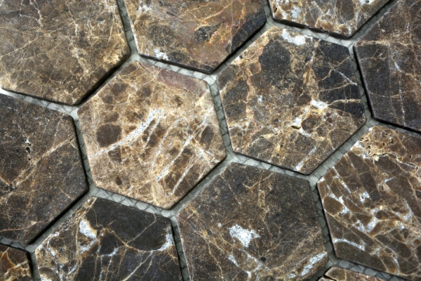 Piastrella di mosaico dipinta a mano Marmo pietra naturale Esagono Impala marrone fiammato MOS42-1313_m