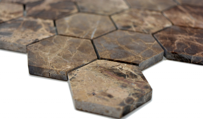 Piastrella di mosaico dipinta a mano Marmo pietra naturale Esagono Impala marrone fiammato MOS42-1313_m