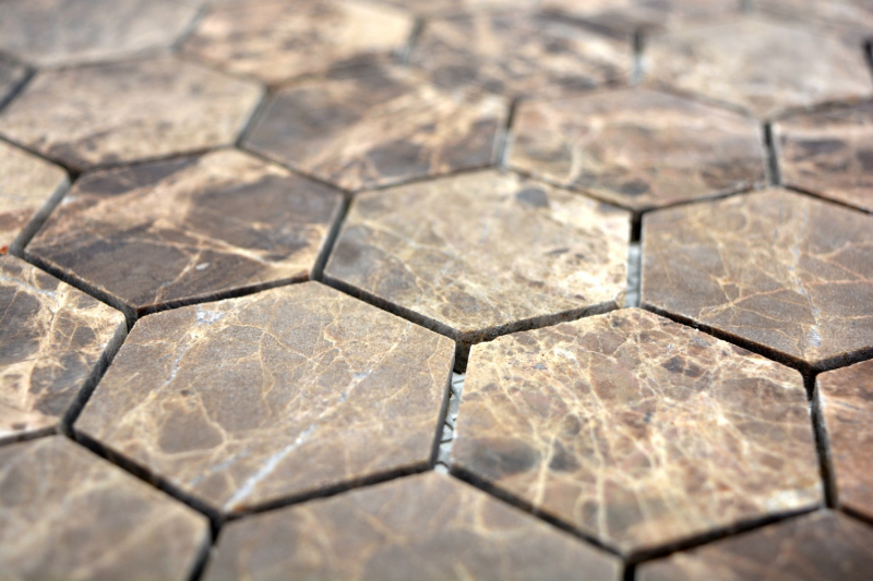 Piastrella di mosaico dipinta a mano Marmo pietra naturale Esagono Impala marrone fiammato MOS42-1313_m