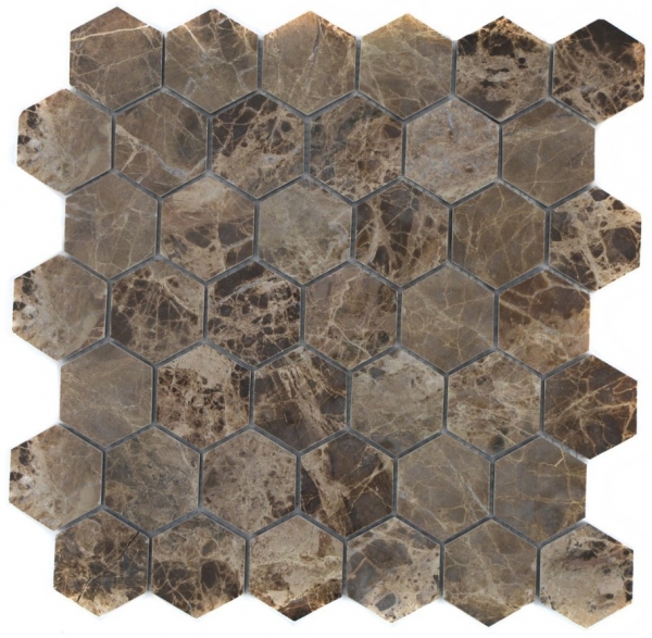 Piastrella di mosaico dipinta a mano Marmo pietra naturale Esagono Impala marrone lucido MOS42-1311_m