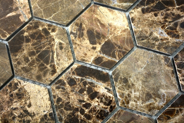 Piastrella di mosaico dipinta a mano Marmo pietra naturale Esagono Impala marrone lucido MOS42-1311_m