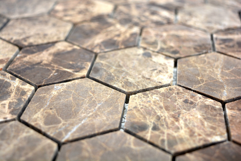 Piastrella di mosaico dipinta a mano Marmo pietra naturale Esagono Impala marrone lucido MOS42-1311_m