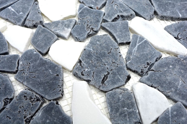 Mosaico di cava in pietra naturale bianco nero antracite piastrella poligonale alzatina cucina bagno - MOS44-0204