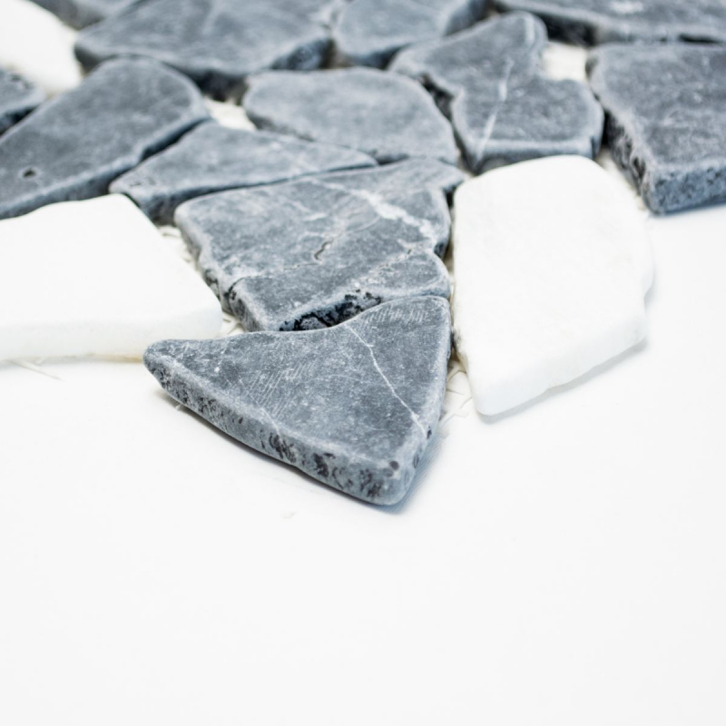 Mosaico di cava in pietra naturale bianco nero antracite piastrella poligonale alzatina cucina bagno - MOS44-0204