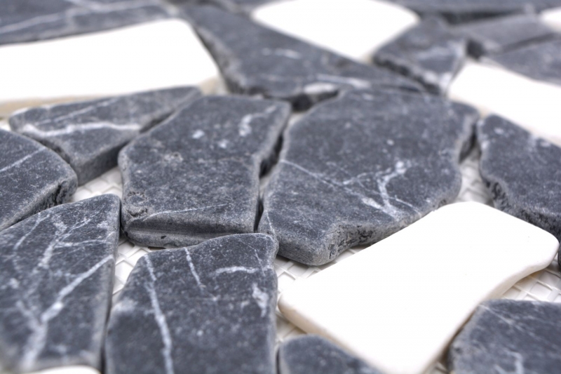 Mosaico di cava in pietra naturale bianco nero antracite piastrella poligonale alzatina cucina bagno - MOS44-0204