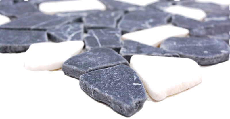 Mosaico di cava in pietra naturale bianco nero antracite piastrella poligonale alzatina cucina bagno - MOS44-0204