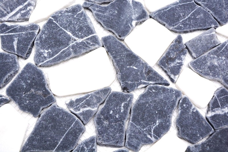 Mosaico di cava in pietra naturale bianco nero antracite piastrella poligonale alzatina cucina bagno - MOS44-0204