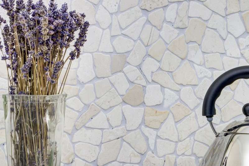Mosaico di marmo di cava pietra naturale beige chiaro avorio piastrelle poligonali rivestimento parete - MOS44-30-100