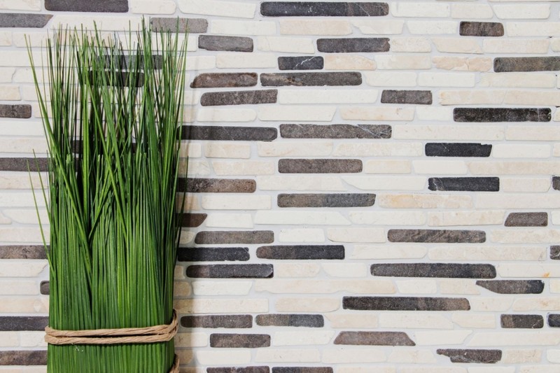 Mosaico di marmo pietra naturale beige chiaro crema nero antracite Brick bonded rods backsplash cucina - MOS40-0115