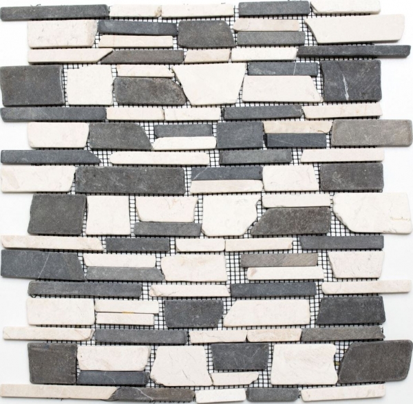 Piastrella di mosaico dipinta a mano marmo pietra naturale beige nero mattone mosaico BianconeJava MOS40-0205_m