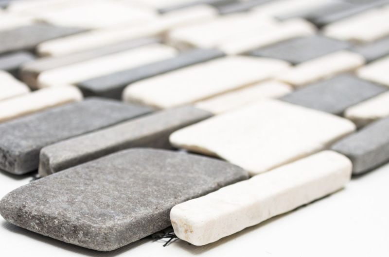 Piastrella di mosaico dipinta a mano marmo pietra naturale beige nero mattone mosaico BianconeJava MOS40-0205_m