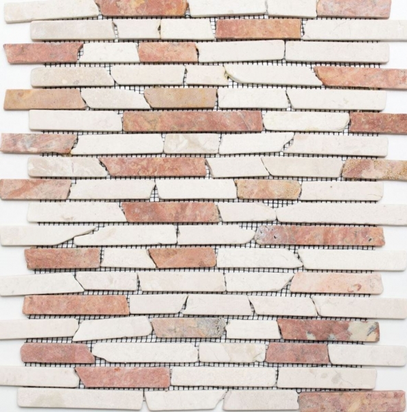 Piastrella di mosaico dipinta a mano marmo pietra naturale beige rosso Brick RossoCream MOS40-0135_m