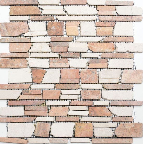 Mosaico piastrelle marmo pietra naturale beige rosso mattone Biancone Rosso MOS40-0225_f