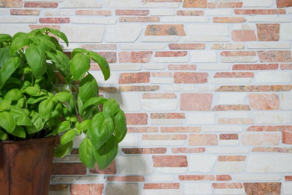 Mosaico piastrelle marmo pietra naturale beige rosso mattone Biancone Rosso MOS40-0225_f