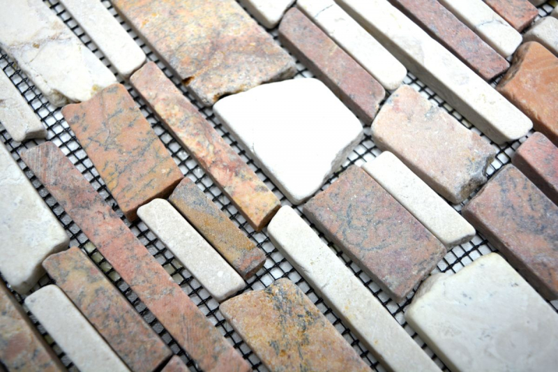Mosaico piastrelle marmo pietra naturale beige rosso mattone Biancone Rosso MOS40-0225_f