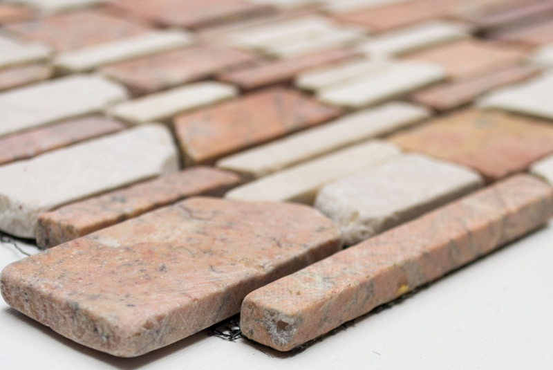Mosaico piastrelle marmo pietra naturale beige rosso mattone Biancone Rosso MOS40-0225_f