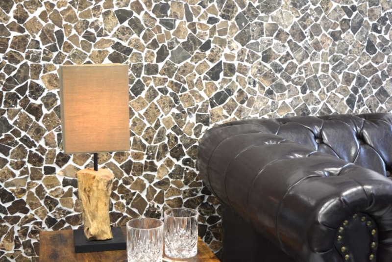 Mosaico di cava in pietra naturale beige marrone scuro poligonale Castanao piastrella per parete cucina bagno - MOS44-30-180