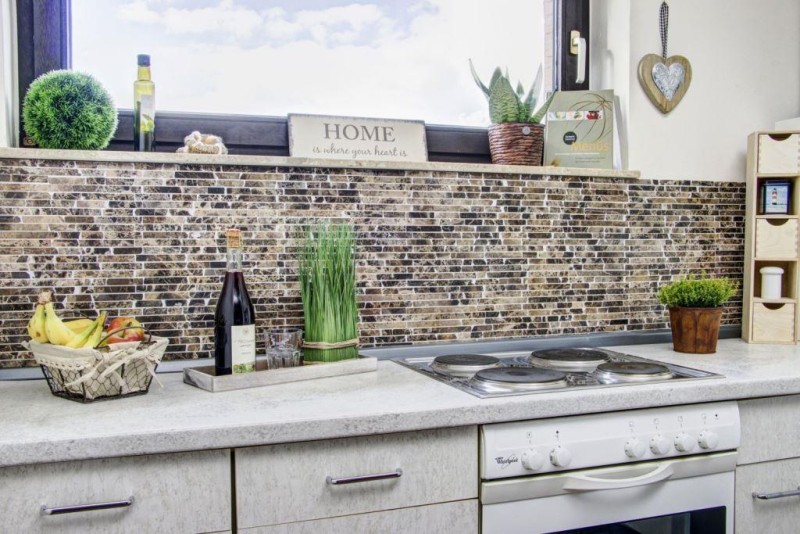Mosaico di marmo pietra naturale beige marrone scuro Brick Castanao composito piastrella da parete bagno - MOS40-0185