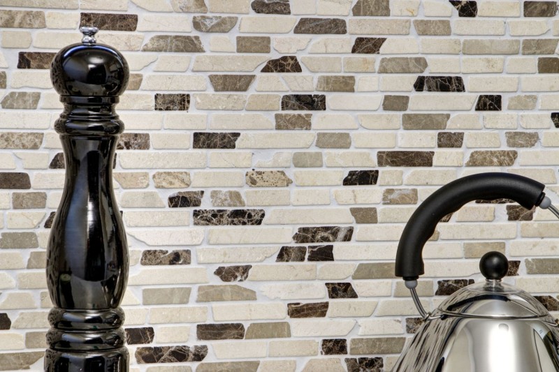 Mosaico di marmo pietra naturale beige marrone crema Brick Castanao Composite Chopsticks Tile Backsplash Wall Kitchen - MOS40-0195