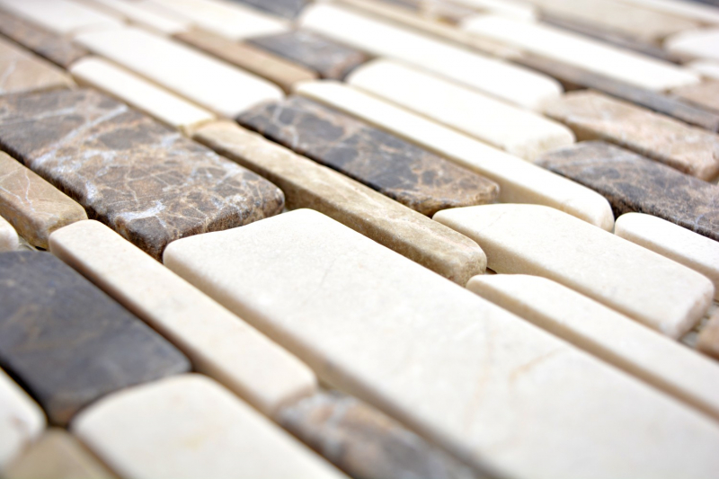 Piastrella di mosaico marmo pietra naturale beige marrone mattone mosaico Castanao Biancone MOS40-12-295_f