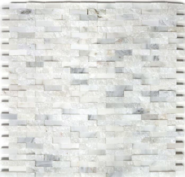 Piastrella di mosaico Marmo pietra naturale Mattone Splitface bianco 3D piccolo MOS40-3D11_f