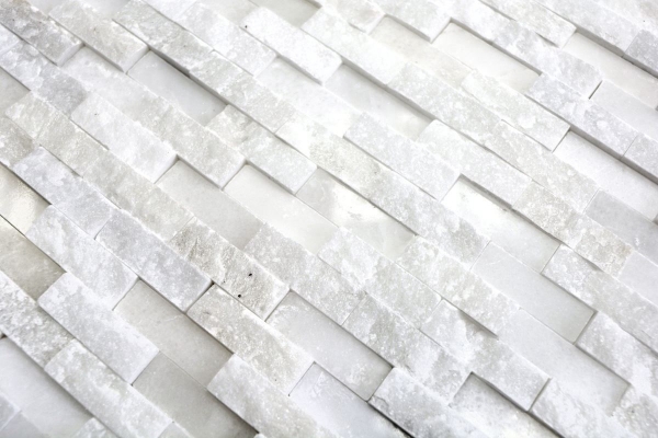 Piastrella di mosaico Marmo pietra naturale Mattone Splitface bianco 3D piccolo MOS40-3D11_f
