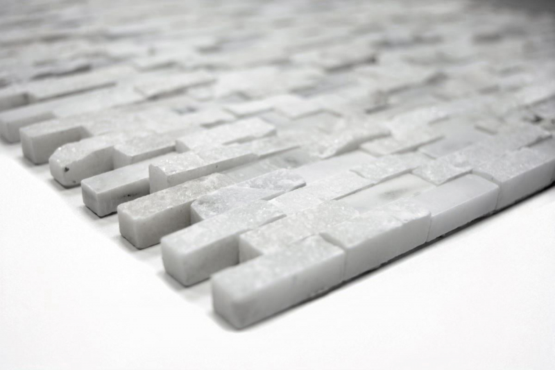 Piastrella di mosaico Marmo pietra naturale Mattone Splitface bianco 3D piccolo MOS40-3D11_f