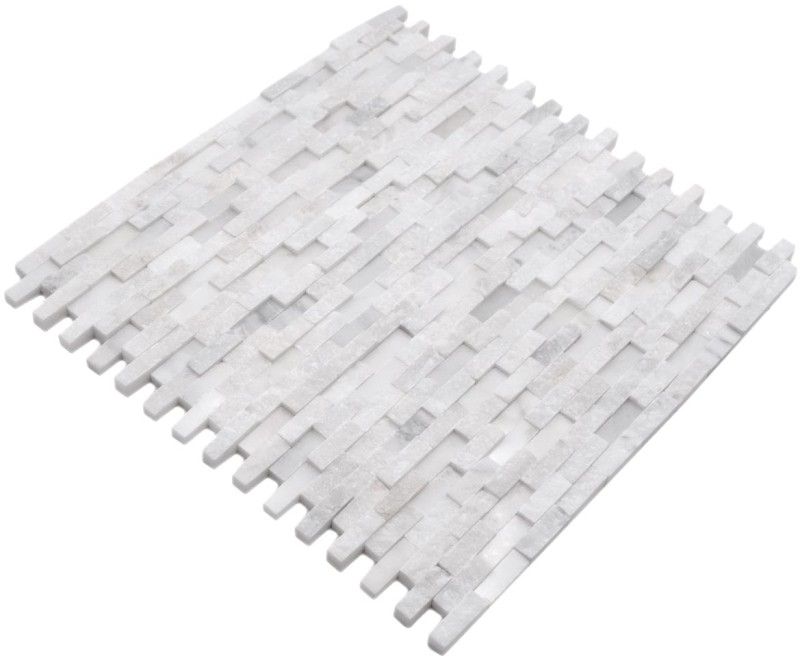 Piastrella di marmo a mosaico Pietra naturale Mattone Parete bond bianco 3D look Piastrella di parete WC - MOS40-3D11