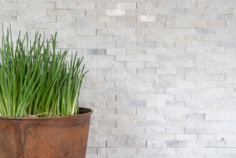 Piastrella di marmo a mosaico Pietra naturale Mattone Parete bond bianco 3D look Piastrella di parete WC - MOS40-3D11