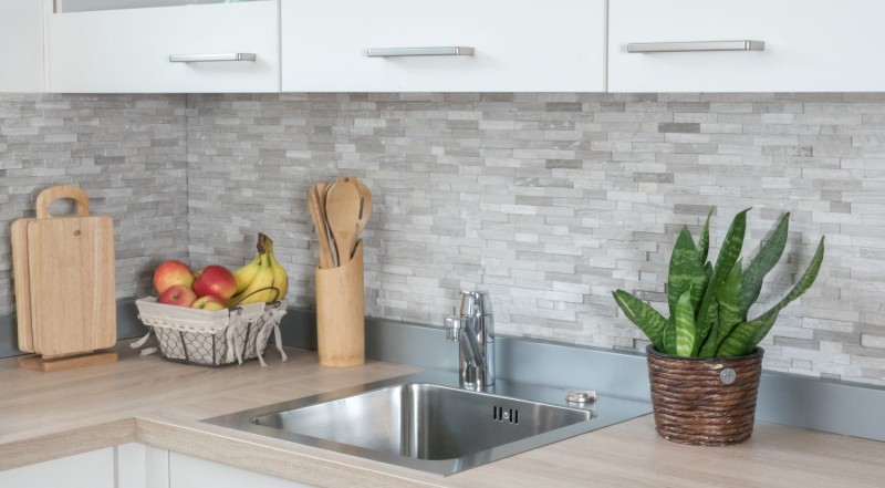 Muro di marmo a mosaico in pietra naturale mattone grigio chiaro a strisce piastrelle backsplash muro - MOS40-3D20