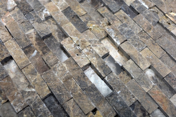 Piastrella di mosaico in marmo pietra naturale marrone chiaro Brick Splitface Emperador 3D piccolo MOS40-3D76_f