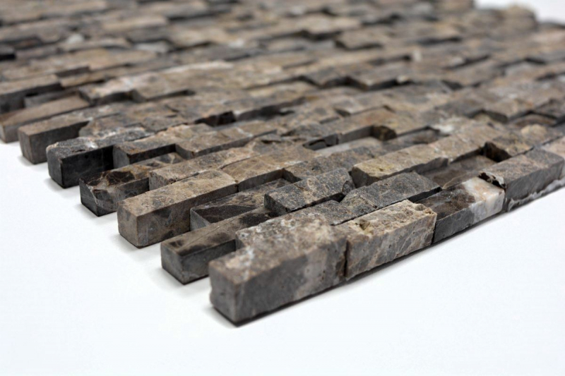 Piastrella di mosaico in marmo pietra naturale marrone chiaro Brick Splitface Emperador 3D piccolo MOS40-3D76_f