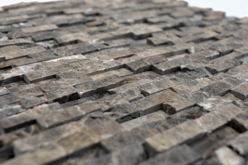 Piastrella di mosaico in marmo pietra naturale marrone chiaro Brick Splitface Emperador 3D piccolo MOS40-3D76_f