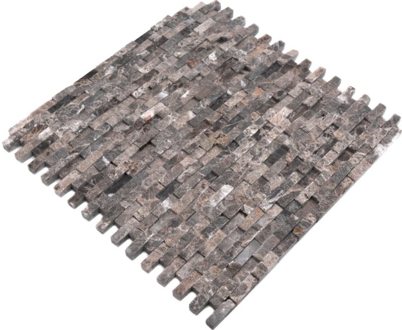 Muro di marmo a mosaico pietra naturale pietra marrone scuro muro di mattoni legame 3D look cucina bagno - MOS40-3D76