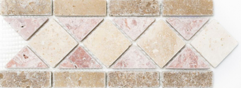 Bordo Travertino pietra naturale beige crema rosso teracotta marrone bordo decorazione aspetto antico parete cucina bagno - MOSBOR-60204
