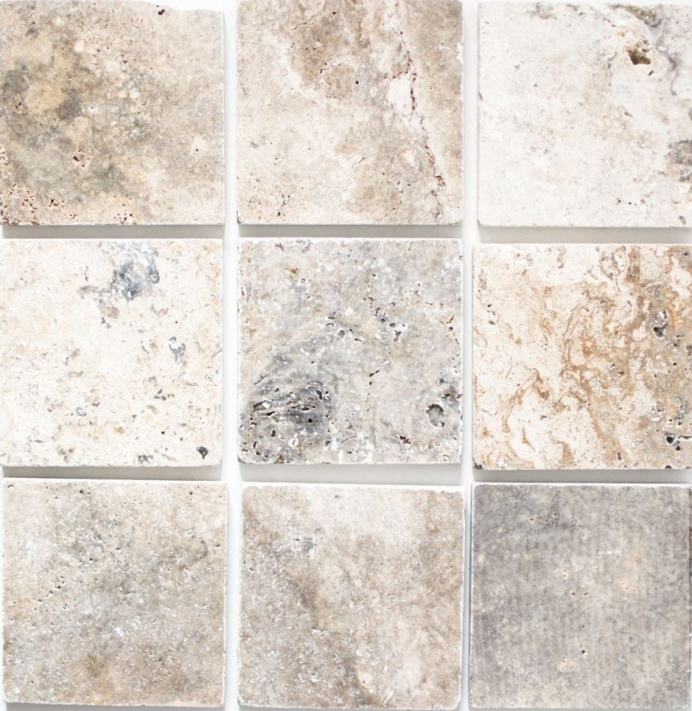 Piastrella Travertino pietra naturale Argento argento bianco grigio chiaro piastrella pietra naturale argento aspetto antico piatto doccia piastrella parete cucina - MOSF-45-47010