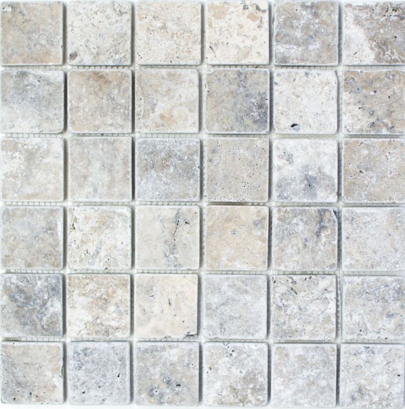 Piastrella a mosaico Travertino pietra naturale bianco grigio argento Travertino antico MOS43-47048_f