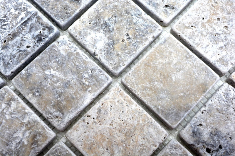 Piastrella a mosaico Travertino pietra naturale bianco grigio argento Travertino antico MOS43-47048_f
