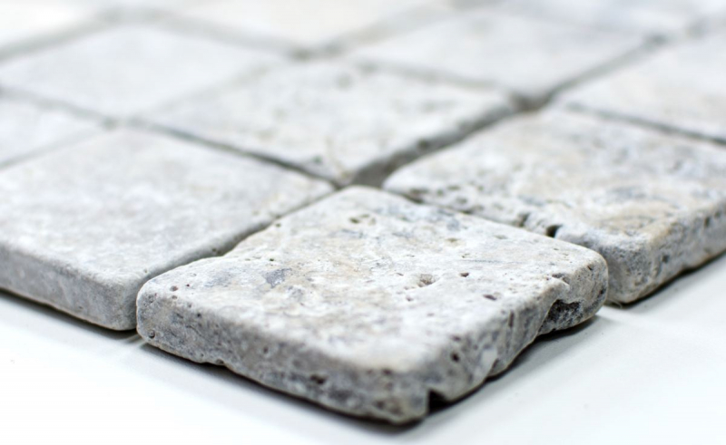 Piastrella a mosaico Travertino pietra naturale bianco grigio argento Travertino antico MOS43-47048_f