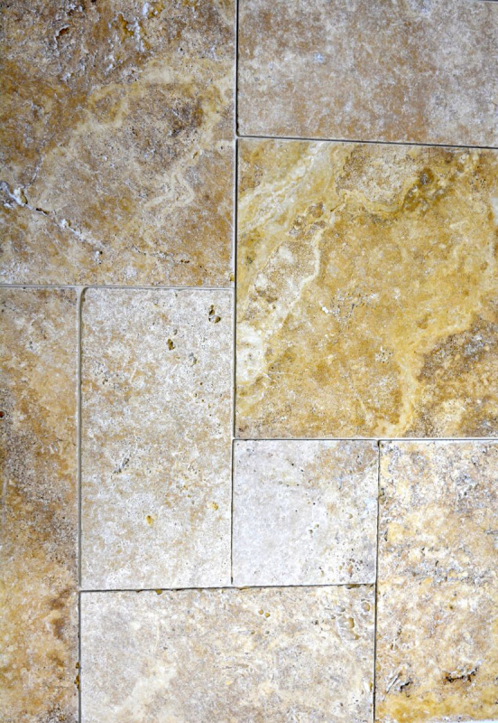 Piastrella Travertino pietra naturale giallo oro piastrella pietra naturale Roman bond oro marrone piastrella pavimento aspetto antico - MOSF-45-51000