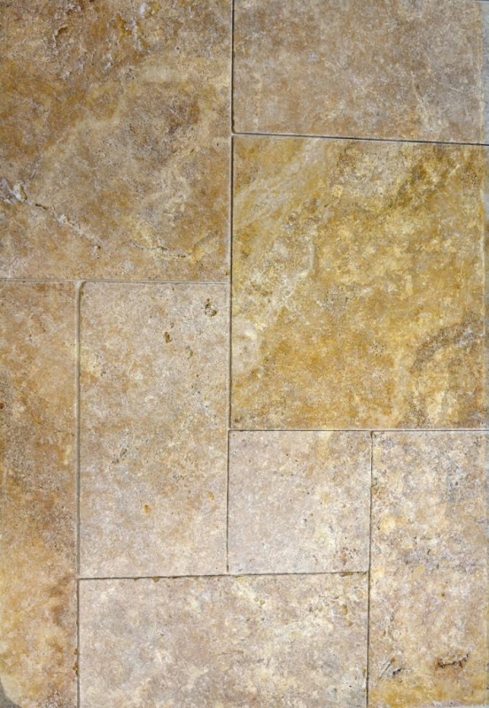 Piastrella Travertino pietra naturale giallo oro piastrella pietra naturale Roman bond oro marrone piastrella pavimento aspetto antico - MOSF-45-51000