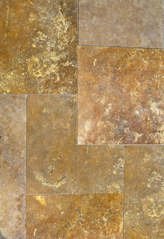 Piastrella Travertino pietra naturale giallo oro piastrella pietra naturale Roman bond oro marrone piastrella pavimento aspetto antico - MOSF-45-51000
