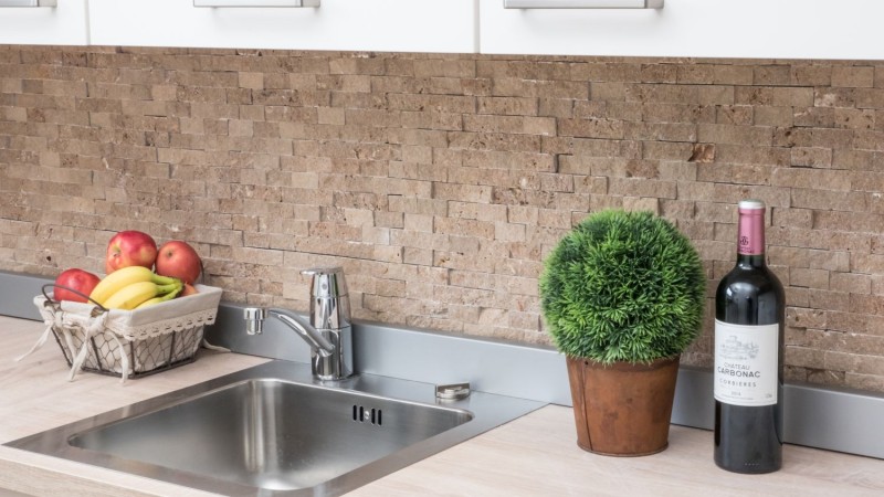 Travertino pietra muro pietra naturale noce marrone Brick Splitface 3D ottico piastrelle backsplash muro piastrelle cucina - MOS43-44248