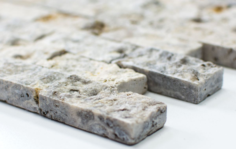 Mosaico in pietra Travertino pietra naturale bianco grigio Mattone Splitface argento Travertino 3D MOS43-47248_f
